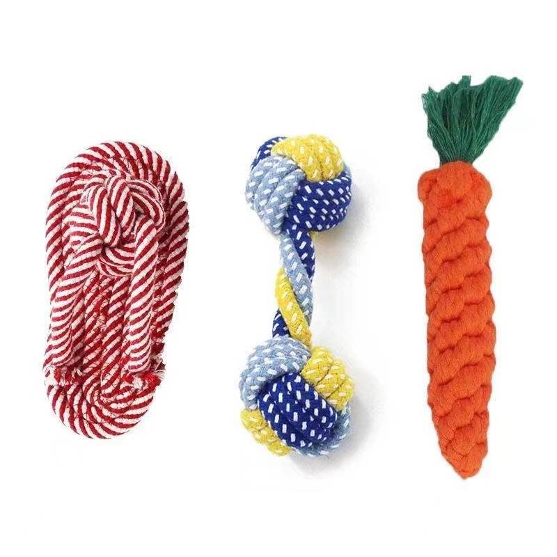 Dog teething resistant cotton rope toys, small, medium and large dog toys, knotted toys, braided chewing ropes for pets