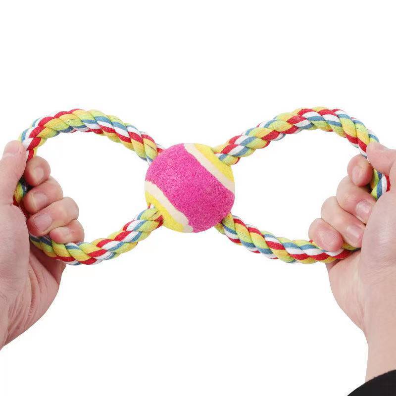 Dog teething resistant cotton rope toys, small, medium and large dog toys, knotted toys, braided chewing ropes for pets