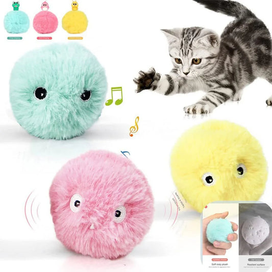 Cat Toys Plush Electric Catnip Training Toy Interactive Ball Smart Kitten Touch Sounding Pet Product Squeak Toy Ball