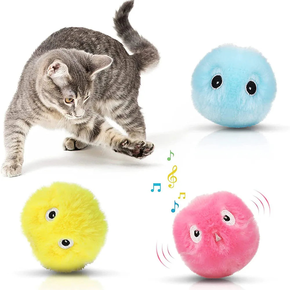 Cat Toys Plush Electric Catnip Training Toy Interactive Ball Smart Kitten Touch Sounding Pet Product Squeak Toy Ball